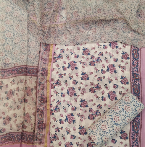 Elegant Hand Block Print Cotton Suit Set with Kota Doria Dupatta (3CKD50)